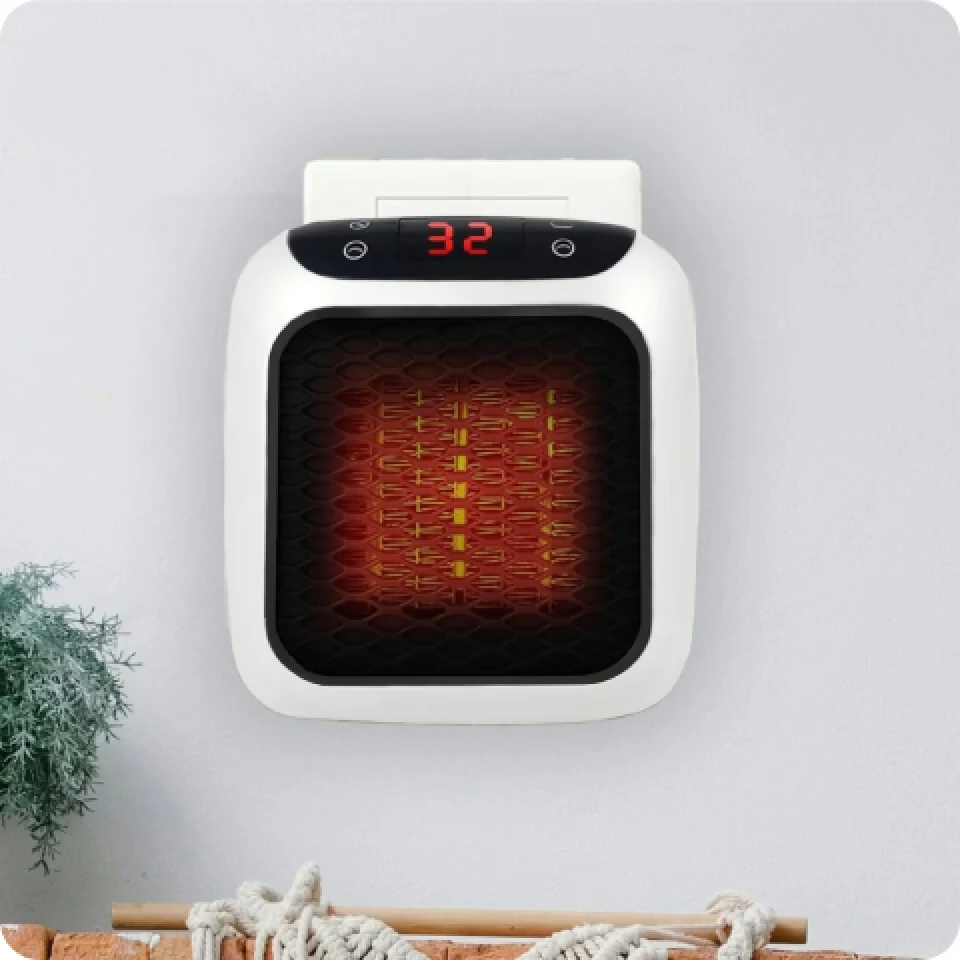 WellHeater compact plug-in heater installed in a wall outlet